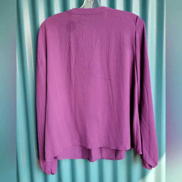 Shein Classi Purple Shirt V-neck Blouson Solid Top Long Sleeves  XL - Picture 5 of 10